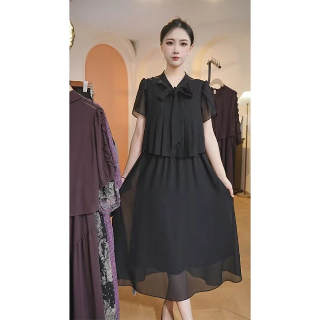 L8480  气质假两件高级感显瘦透气连衣裙2025年春夏新款高档显瘦