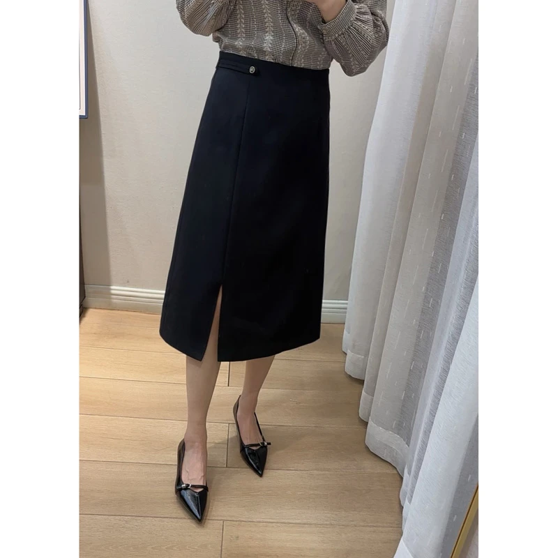 【后腰带松紧】前开叉经典半身裙半裙65910