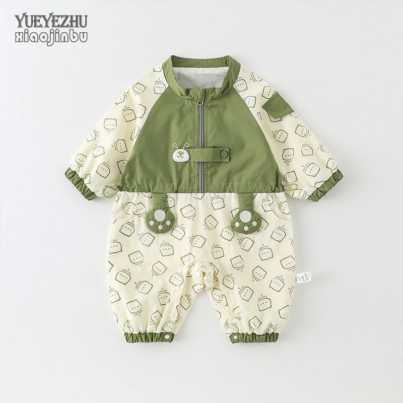 男宝宝秋装网红连体衣初生婴儿衣服春秋韩版卡通印花哈衣外出爬服
