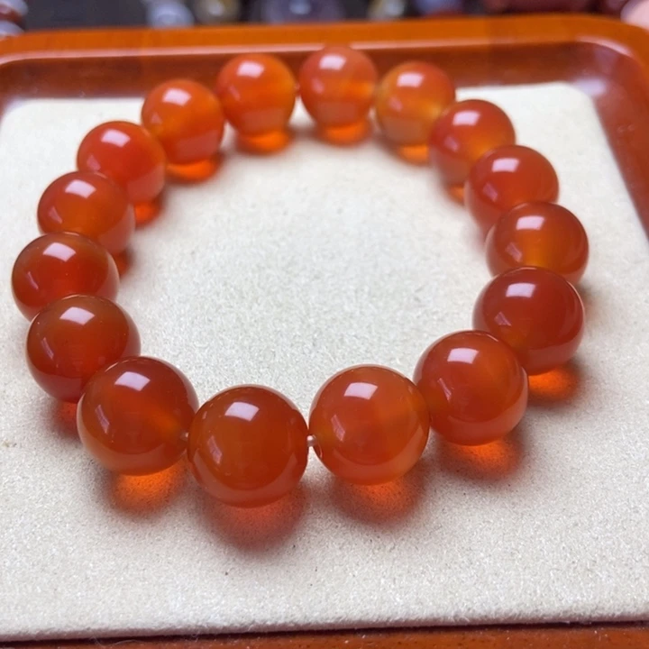 玛瑙/玉髓未镶嵌手串蜜糖红 冰