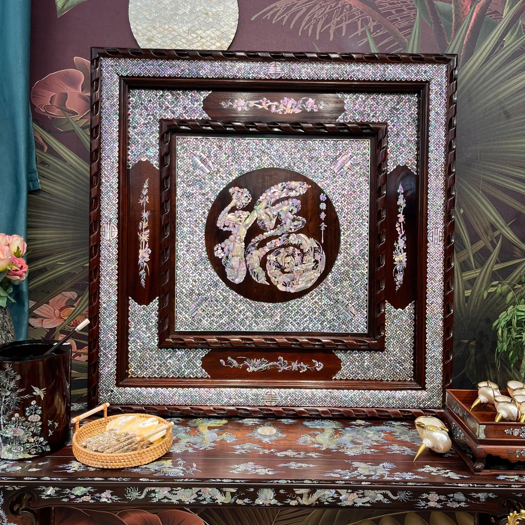 KA-||贝壳镶嵌福字别墅宅院摆件装饰画97*97*4.5