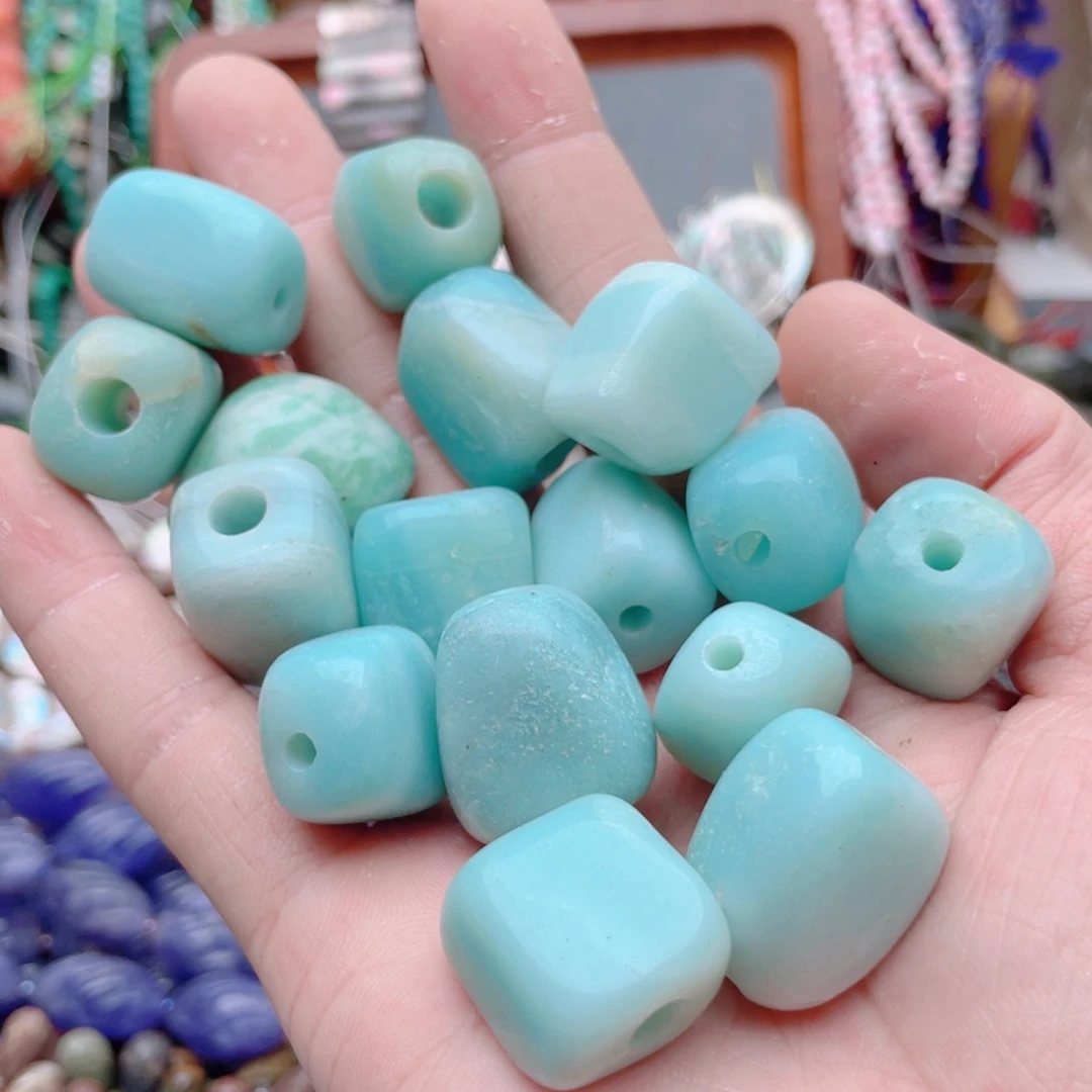 玛瑙/玉髓其他合金天河石大孔珠随机发6颗