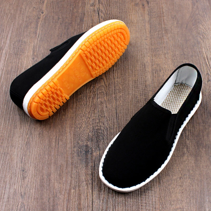 夏季新款老北京布鞋男士手工加厚千层底一脚蹬软底透气耐磨牛筋底