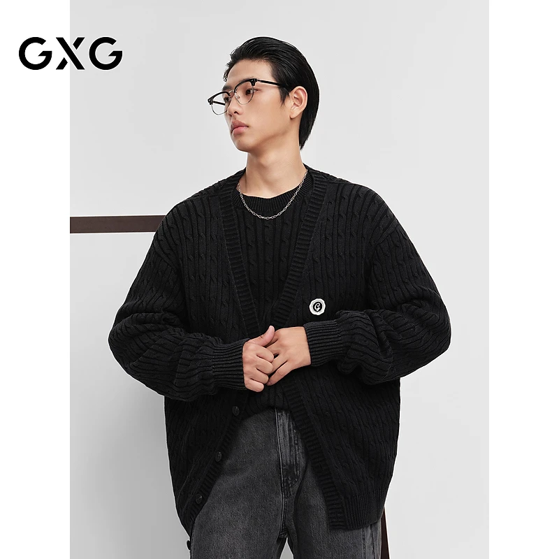 GXG男装 针织小标开襟毛衫男士薄款打底衫 24秋季#G24D303006