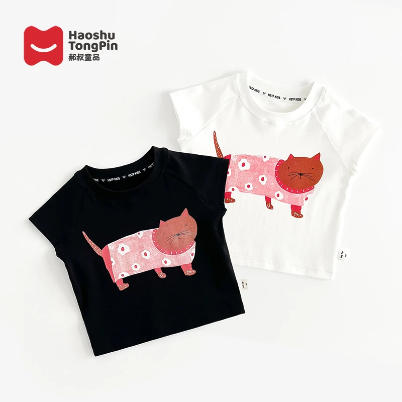 郝叔童品夏季新款时尚卡通抽象女童短袖T恤2025洋气韩版HQ5215