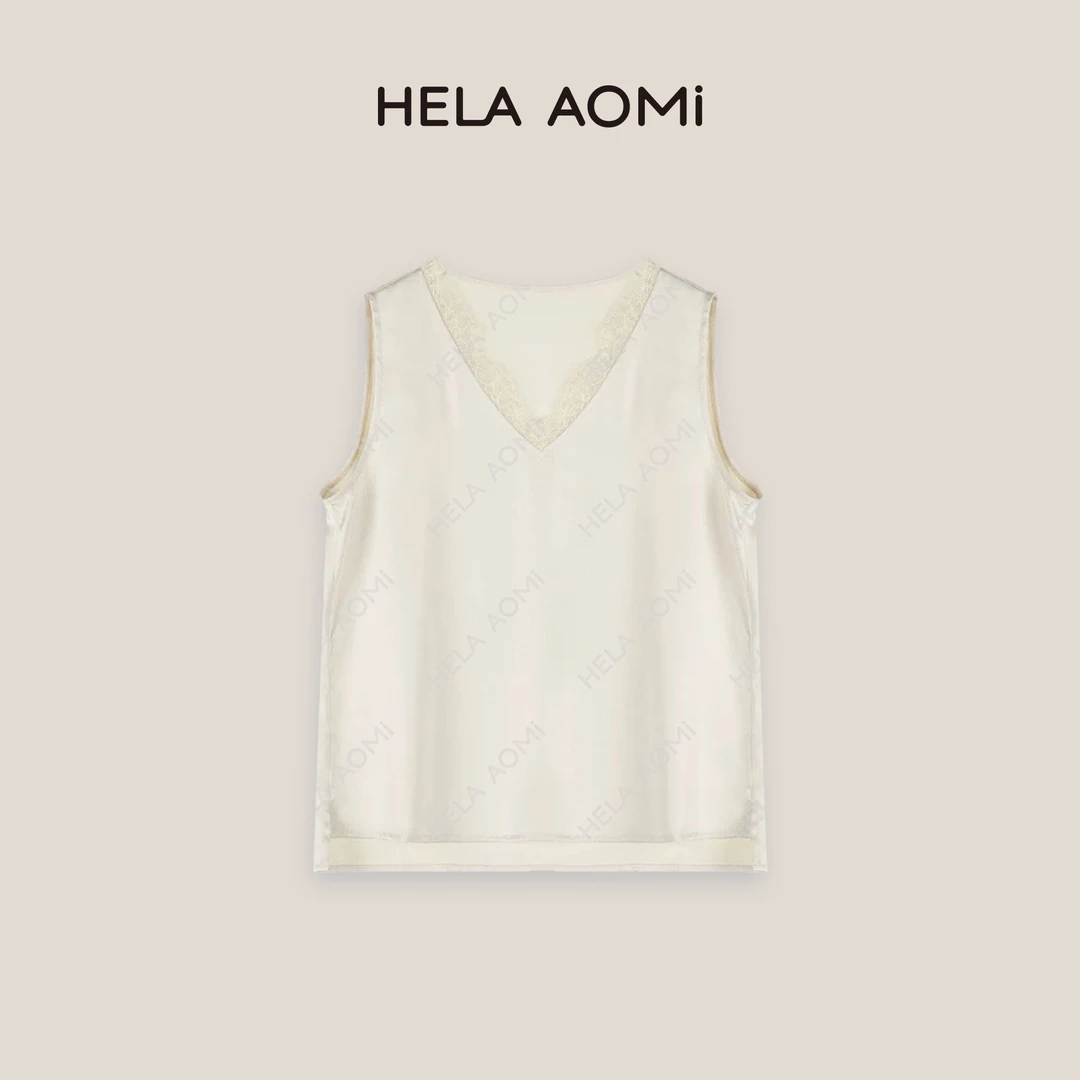 HELAAOMI“琉璃背心”醋酯时尚蕾丝桑蚕丝V领无袖内搭CY5AC51502