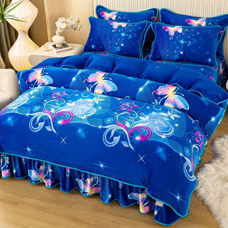 2025新款加厚高克重牛奶绒四件套双面绒加绒床裙款可机洗