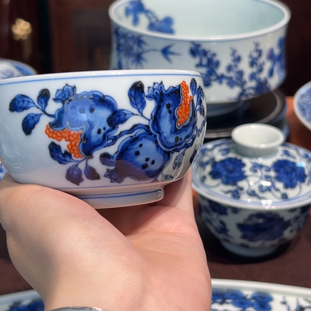 青花雯华堂手绘杯杯
