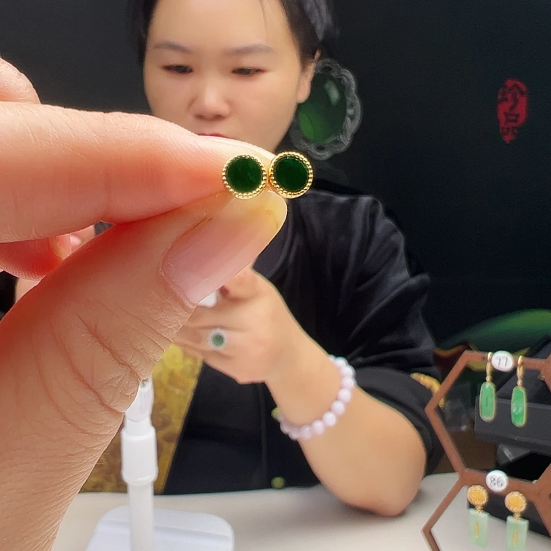 银S925镶嵌翡翠耳饰