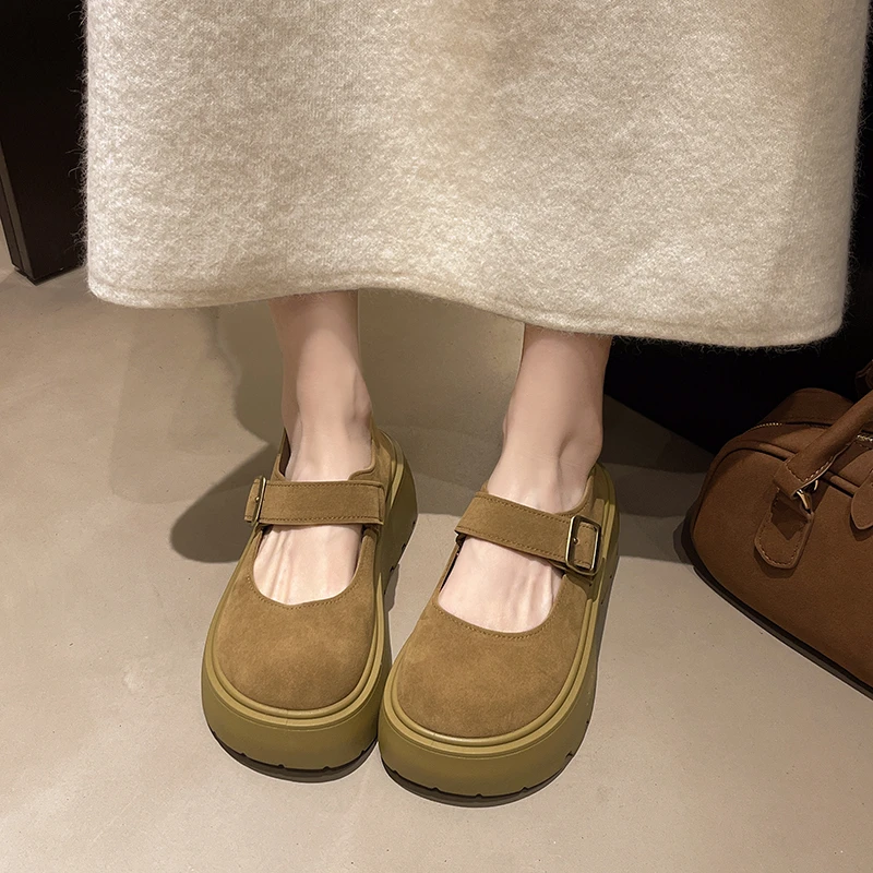 复古玛丽珍单鞋女2025春季新款厚底增高休闲百搭浅口配裙子勃肯鞋