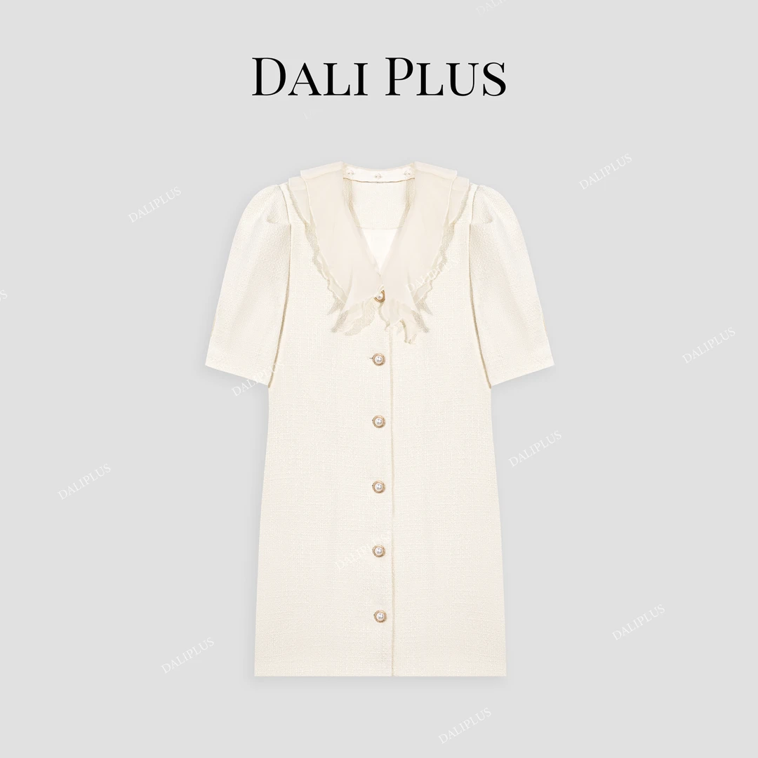 DALI PLUS西西里 夏季气质法式小香风粗花呢连衣裙-2235417