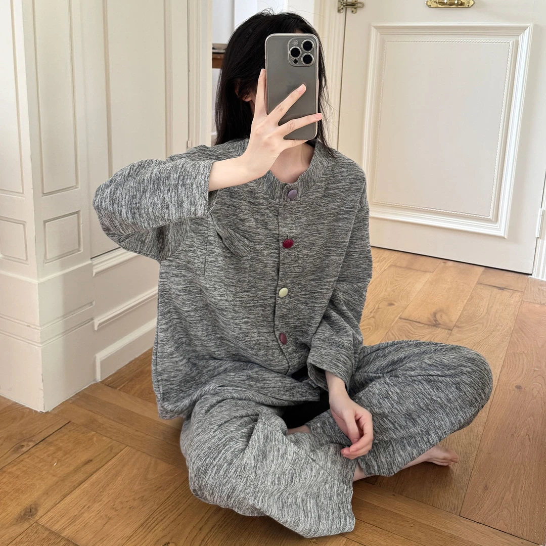 甜美睡衣女款冬季薄绒暖绒韩版高级感长袖长裤秋冬季可外穿家居服