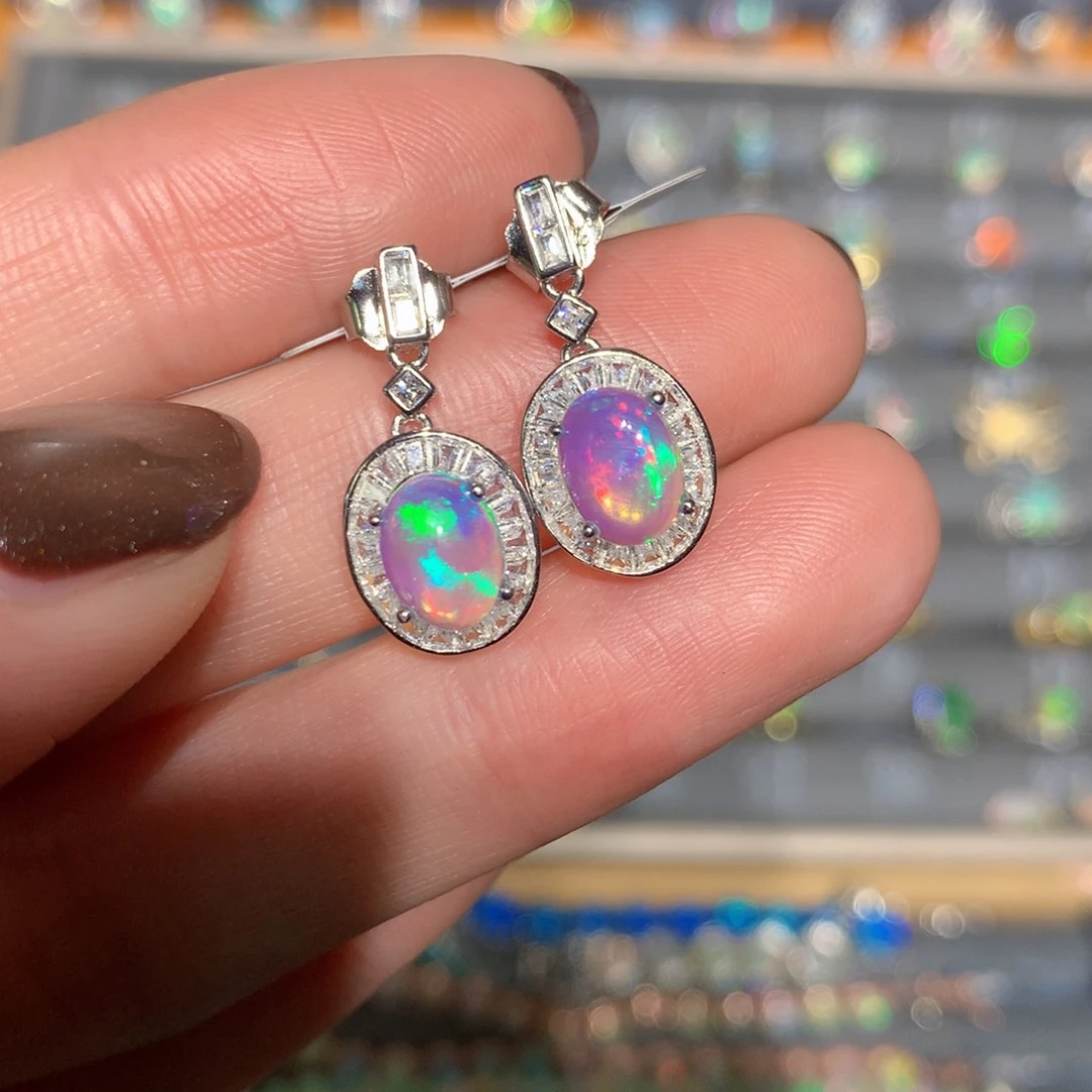 银S925镶嵌欧泊耳钉t