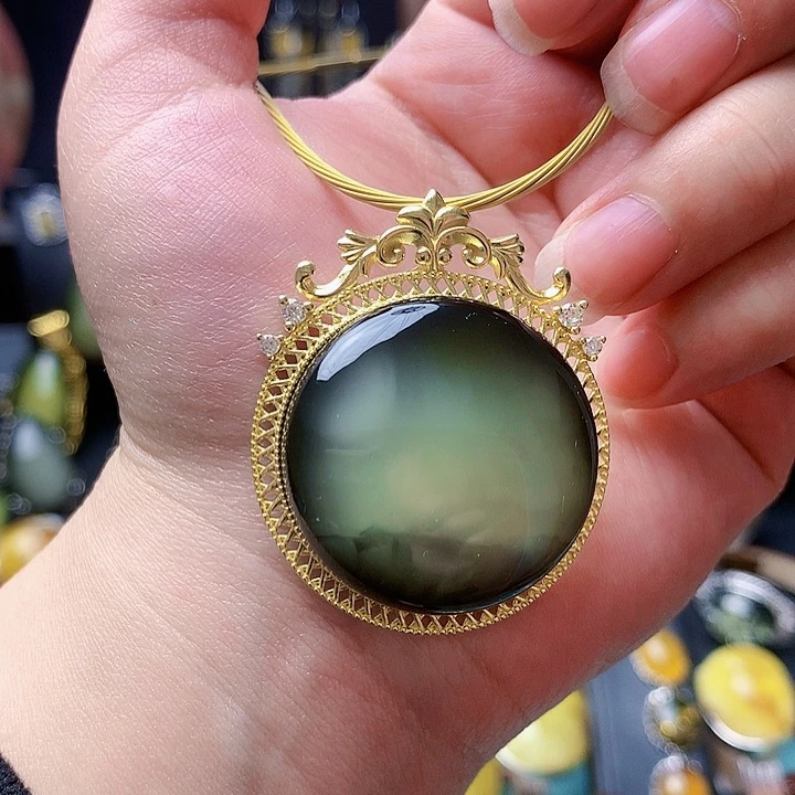 琥珀裸石银S925镶嵌坠