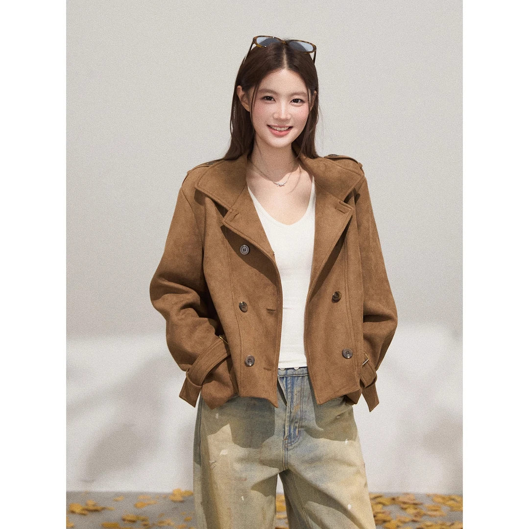 御姐双排扣立领外套女2025秋季新款小众法式复古时髦气质宽松上衣