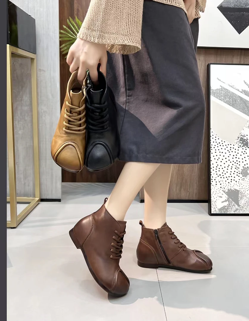 2309-2广州头层牛皮软底软面休闲百搭短靴真皮靴子