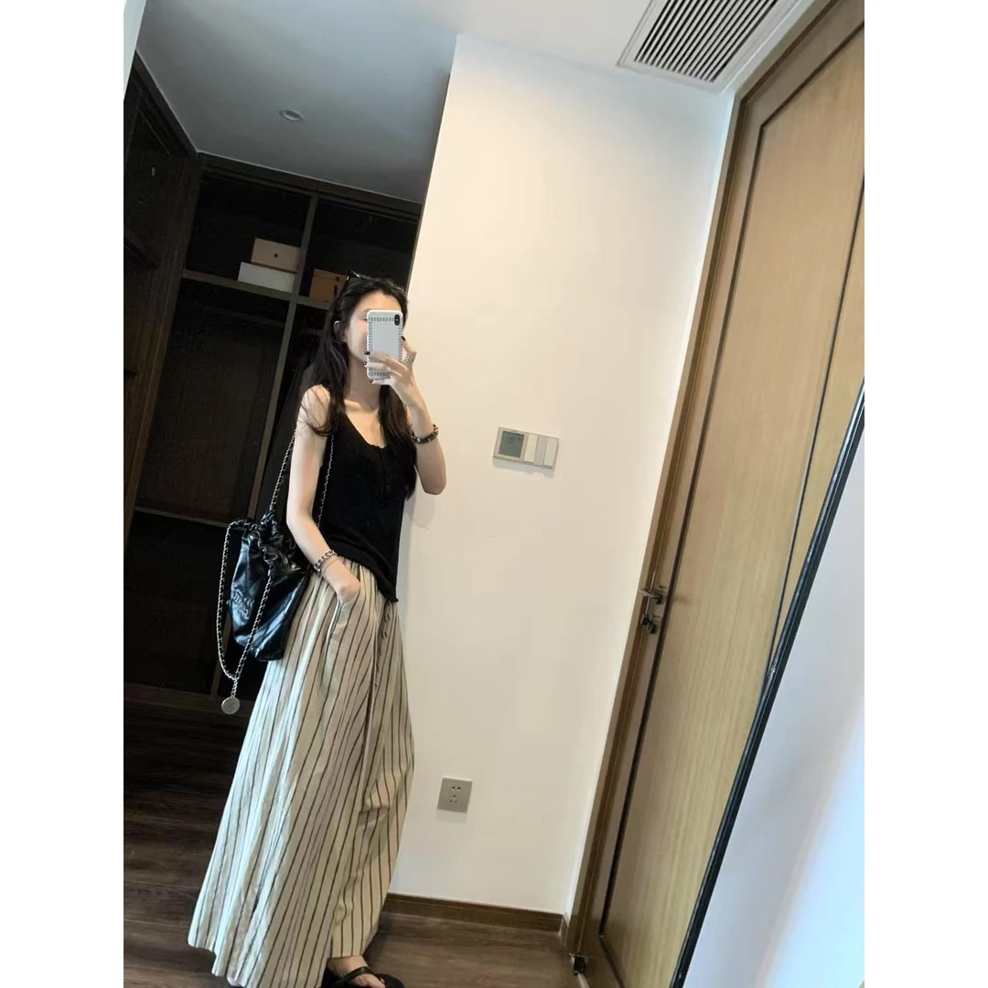 夏装套装2025新款高级感黑色无袖背心长裤两件套 女