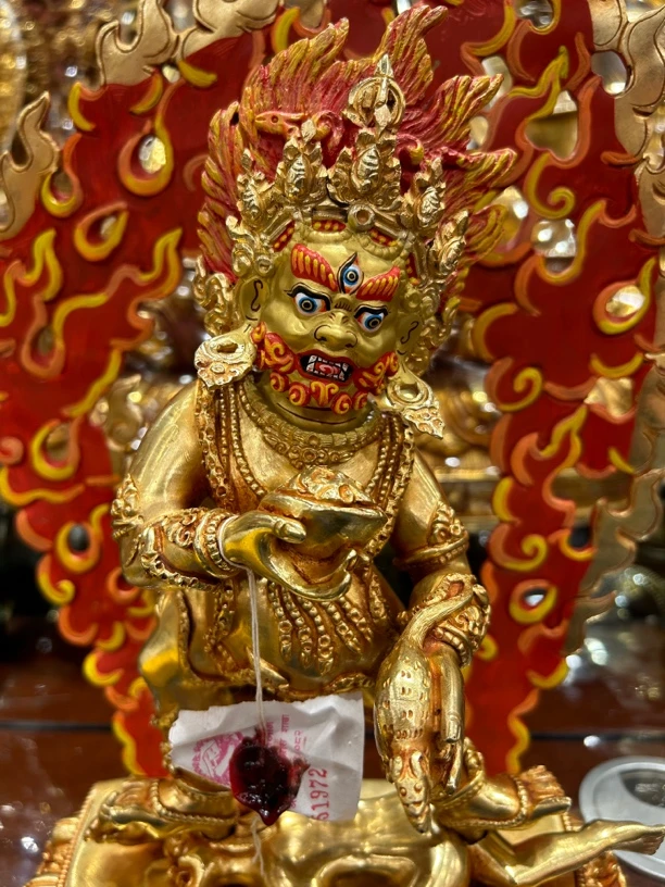 尼泊尔手工艺紫铜鎏金一尺黑财神铜像