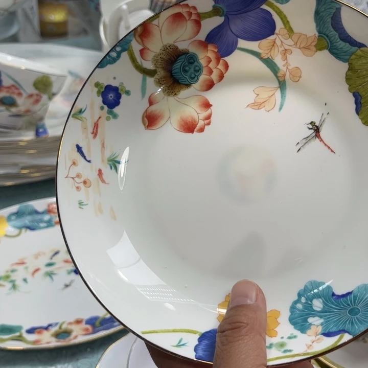 瓷片荷塘八寸深盘六个