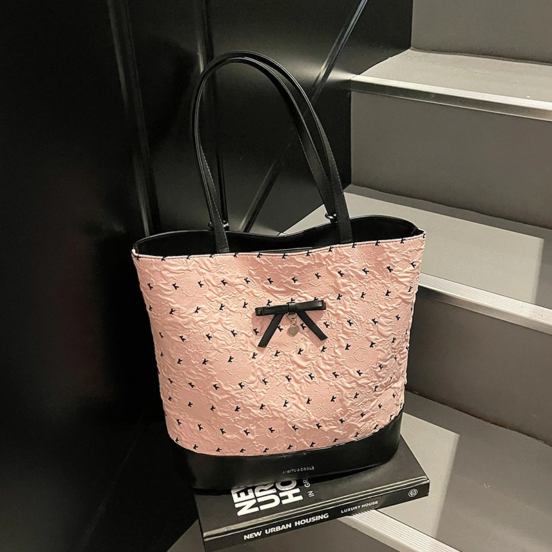 COOLE女包2025新款百搭文艺蝴蝶结单肩时尚通勤大容量双肩托特包