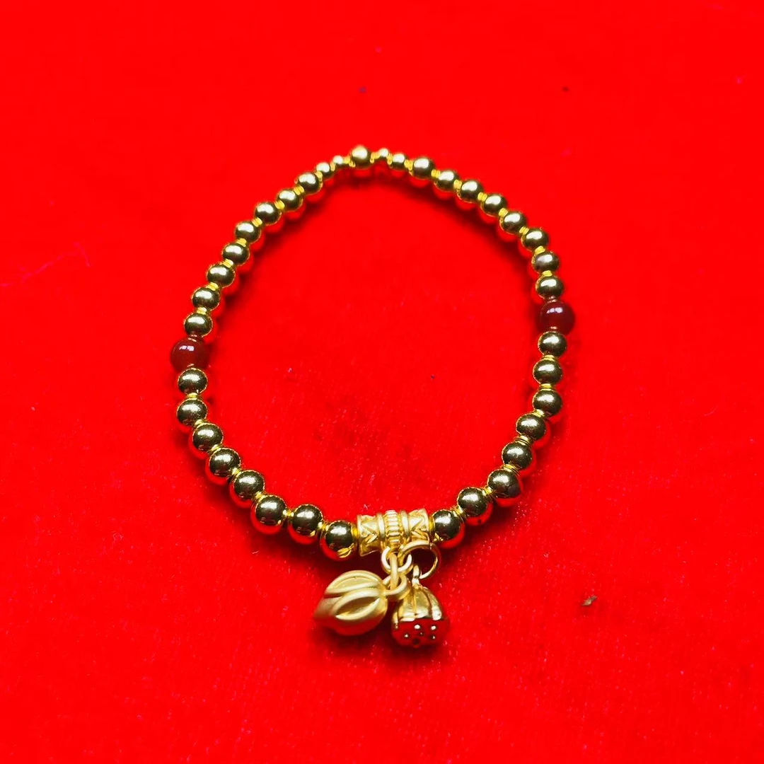 Q88甄品严选足金24K黄金单颗卡5MM光面金珠DIY玛瑙手串J136