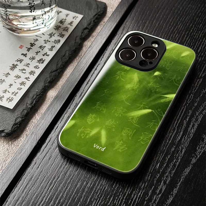 「清心竹影」新中式苹果16promax手机壳玻璃iphone15高级感14保护套