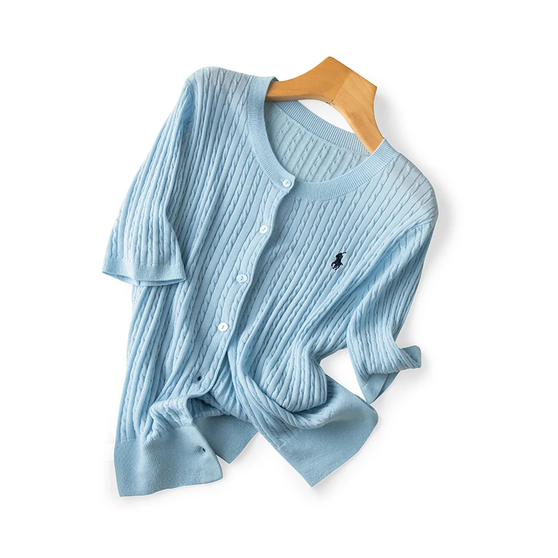 【夏季新款】圆领绞花短袖开衫JN-24068