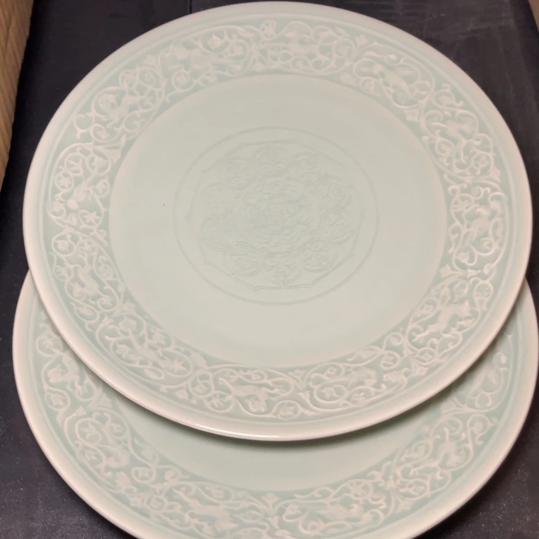 微瑕天青色宝相花平盘 2 只