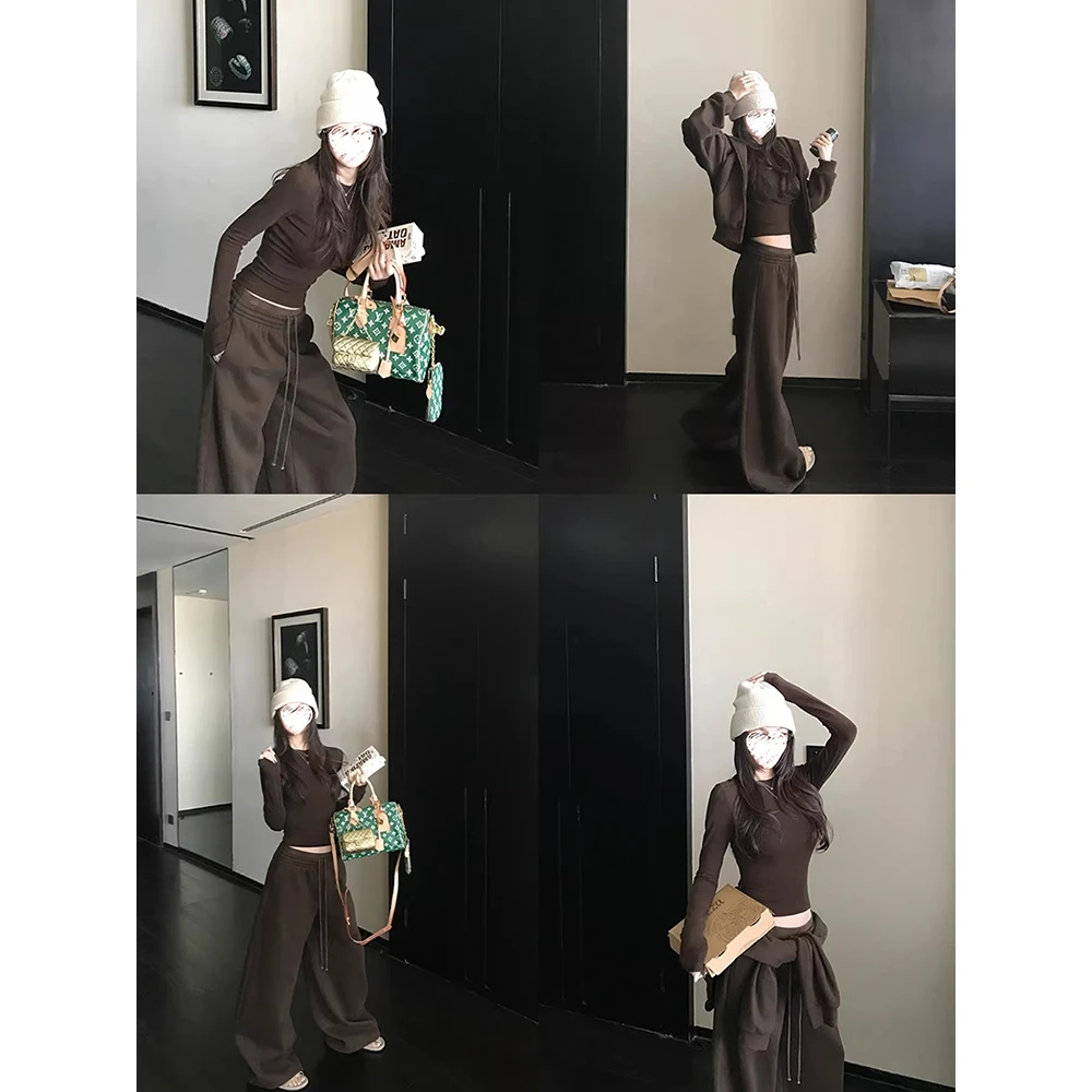 秋季卫衣套装女宽松连帽卫衣+阔腿长裤+修身内搭T恤   81255