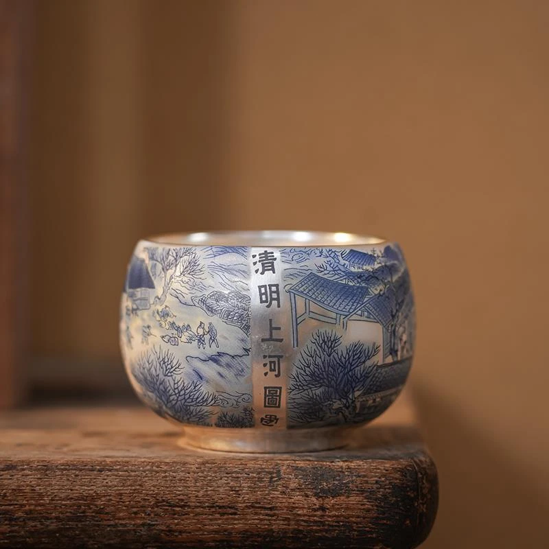 鎏银茶杯主人杯单杯家用个人高档功夫茶具陶瓷品茗杯伴手礼品4007