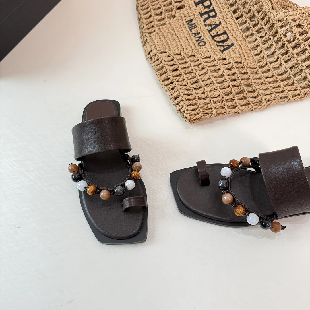 夏季一字型细带组合纯色一字拖复古黑色简约时尚百搭时装凉鞋平底