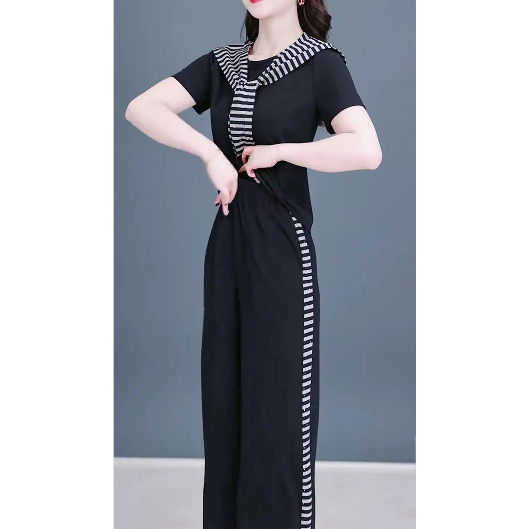 时尚休闲套装女2025夏季新款设计感短袖上衣+披肩+阔腿裤三件套