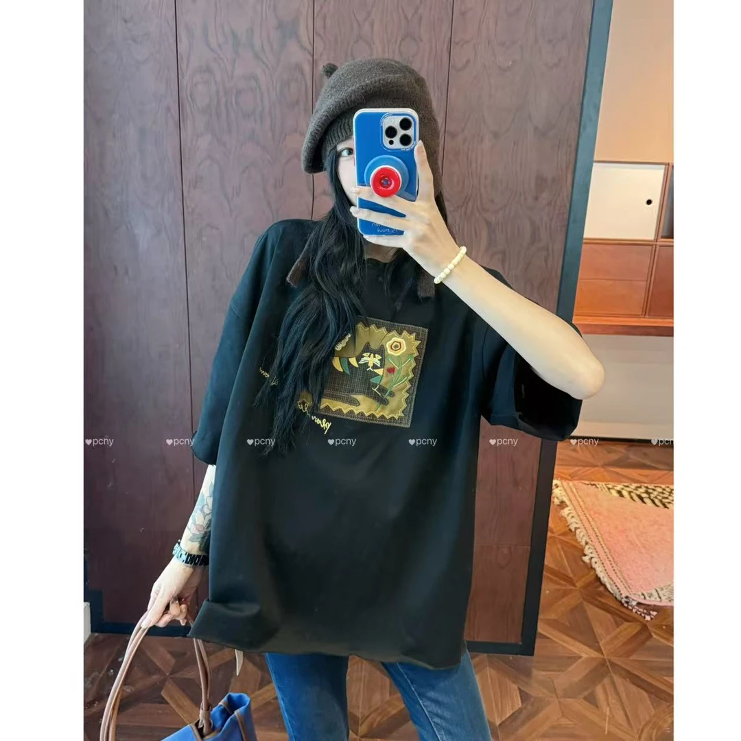 PCNY「猫咪画框」不理理秋季新款小众女装潮流印花时尚圆领短袖T恤