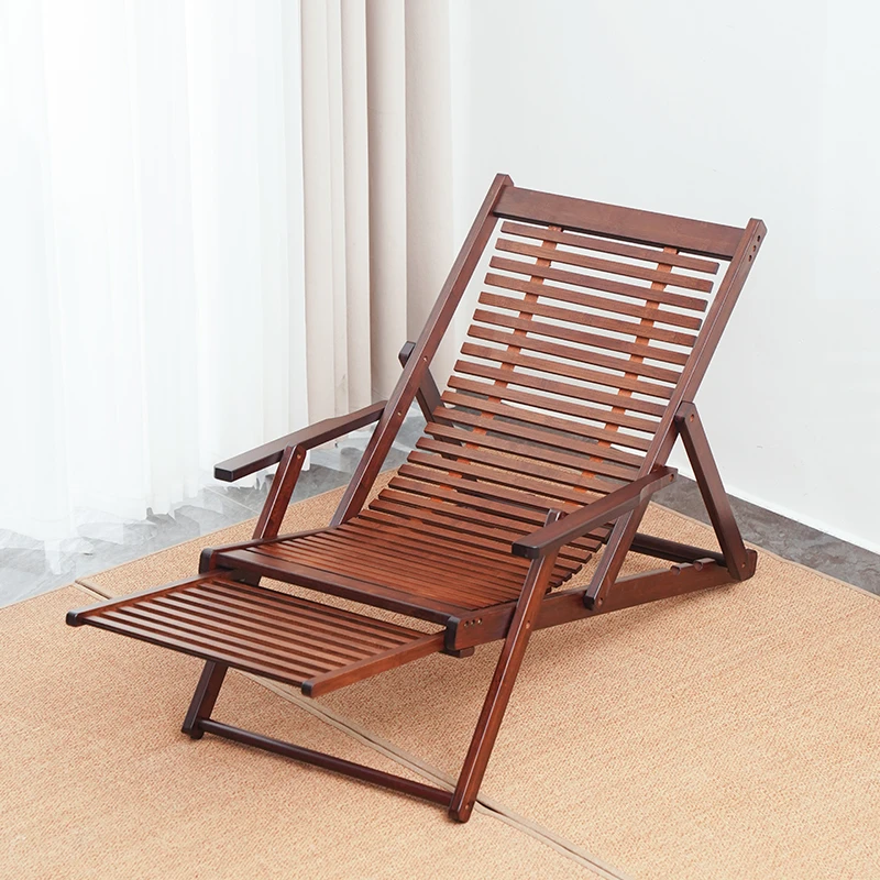 【 挚友】带扶手带脚踏楠竹折叠躺椅可坐可躺阳台家用休闲凉椅