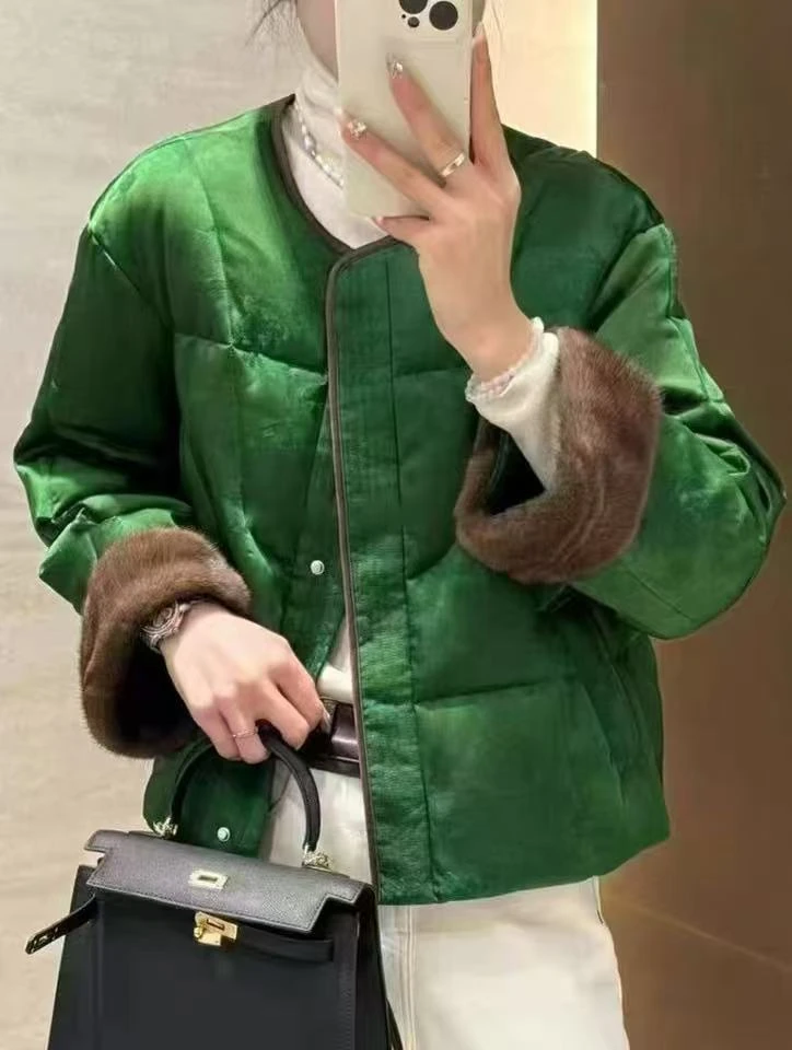 COCO NOTES 【绿色鹅绒】25671 鹅绒年轻款拼水貂外套