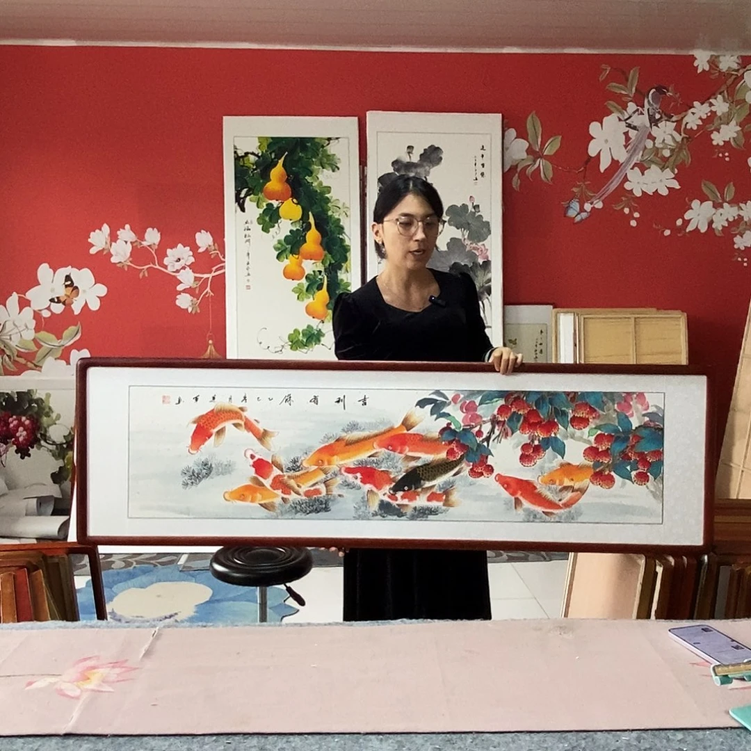 国画手写手绘带框包邮国画作品47✖️162