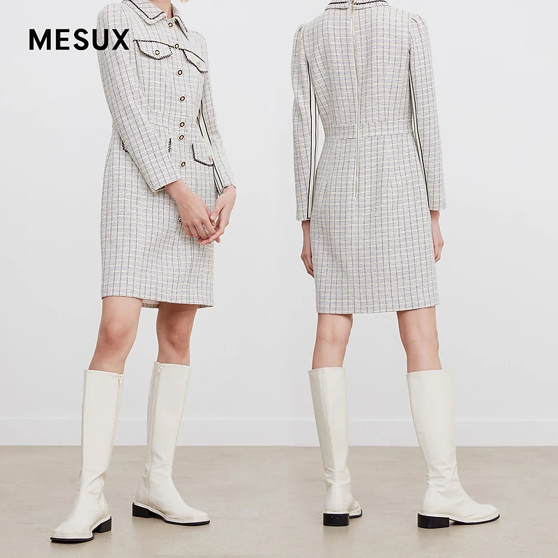 【许半夏推荐】MESUX米岫冬季新品粗花呢修身连衣裙MJWUO604