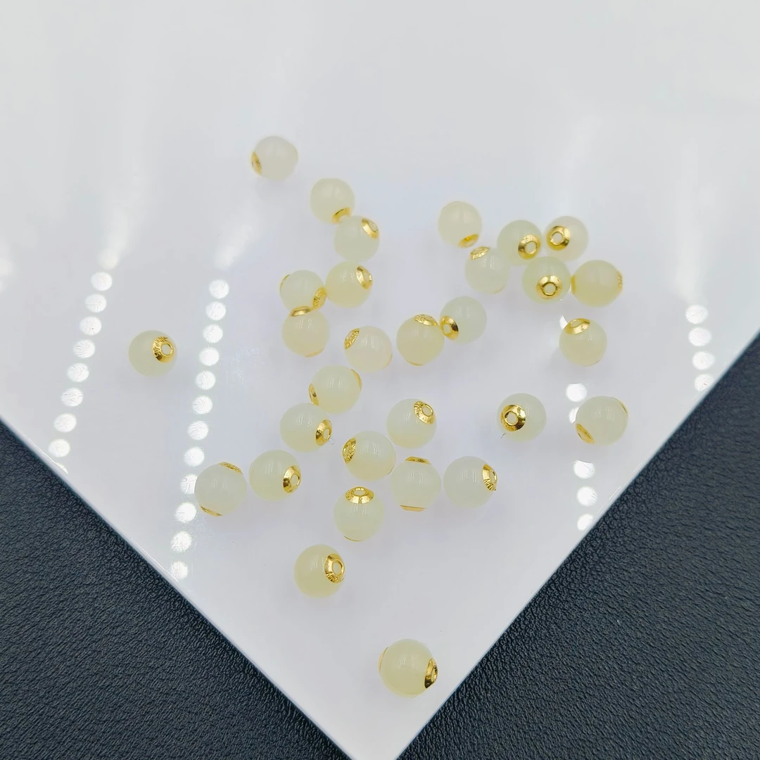 「戴琴珠宝」FR6085-2个18K金贴片6mm左右和田玉单珠（多样性发其一）