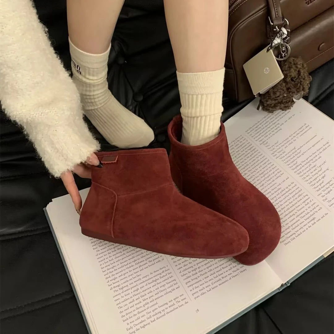 【万达撤柜】皮毛一体雪地靴女款加绒保暖博肯短靴冬季复古平底丑萌