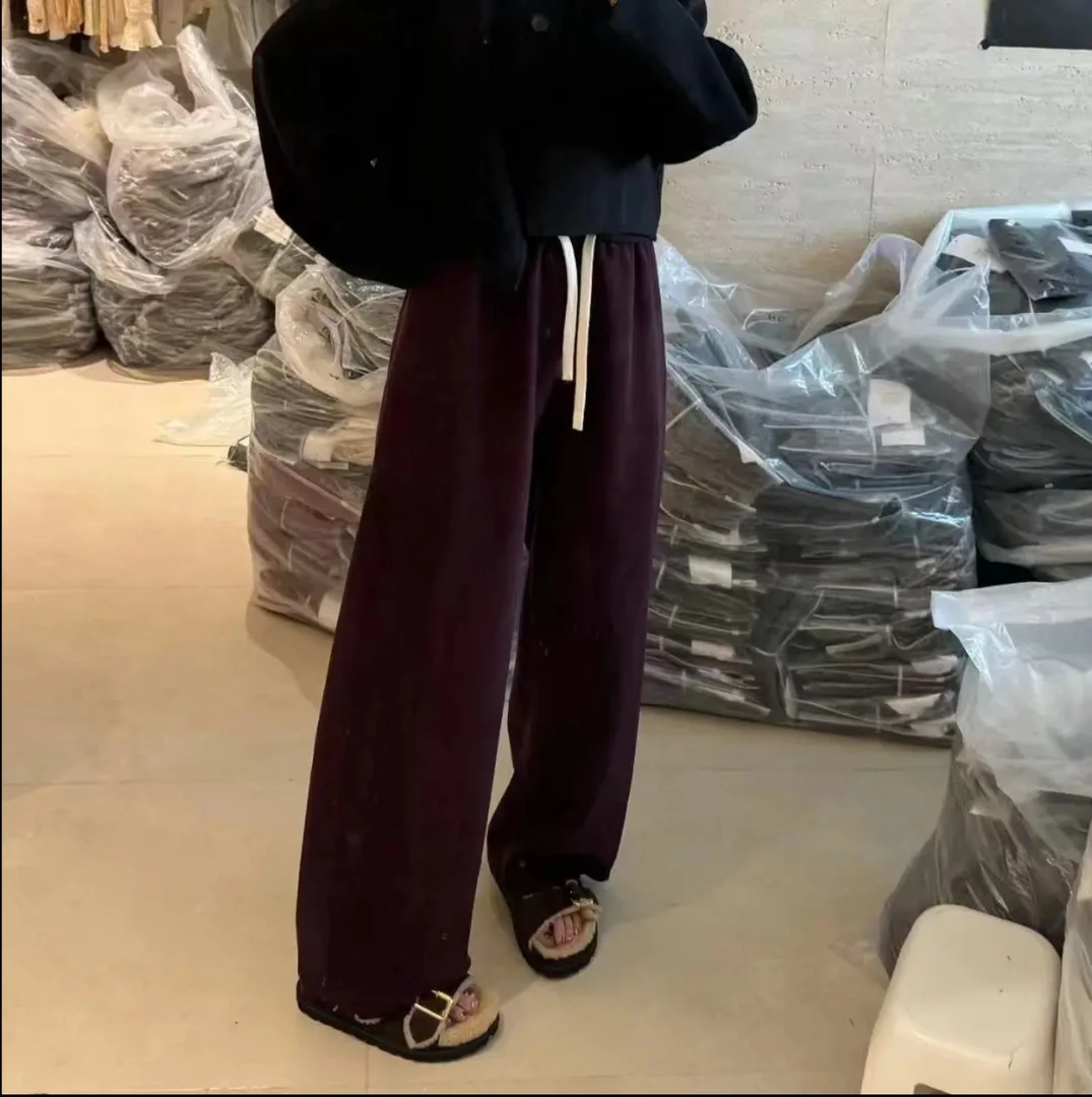【1219】C-5 紫色2024新款毛巾裤抽绳大摆裤加绒加厚阔腿裤