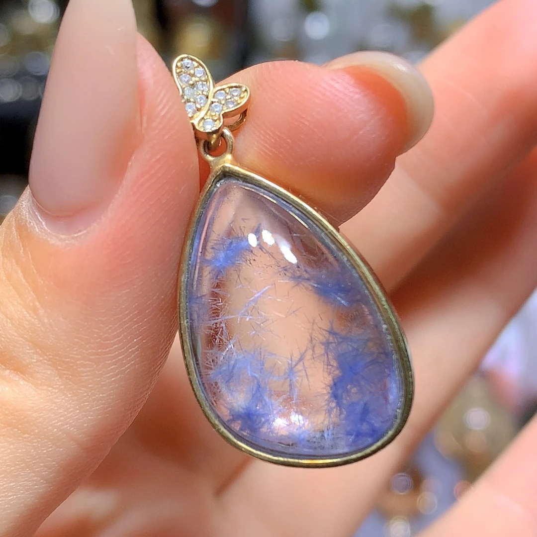 水晶珠宝半成品银S925镀金镶嵌吊坠