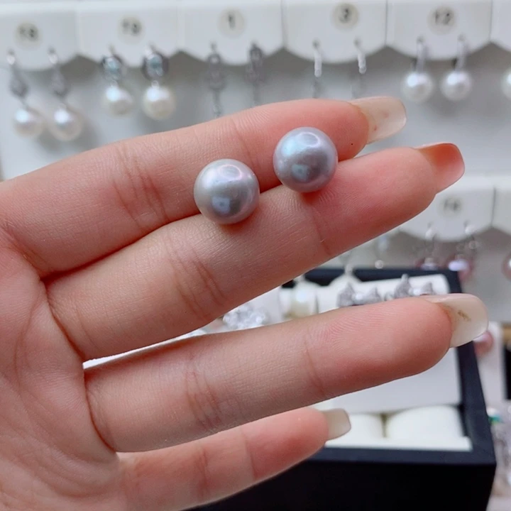 娟***耳饰淡水珍珠银S925镶嵌