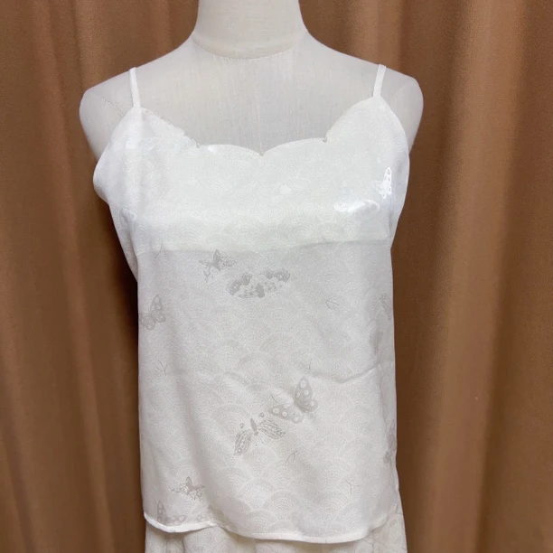 新中式织金手工罗幻彩蝴蝶白色吊带背心春夏宅萌系国风简约百搭