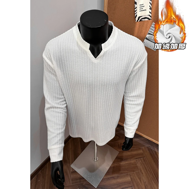 cleanfit小v领长袖T恤男女同款秋冬加绒加厚保暖美式潮流穿搭卫衣