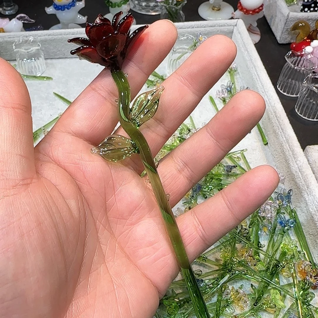 琉璃手工艺品红玫瑰插花