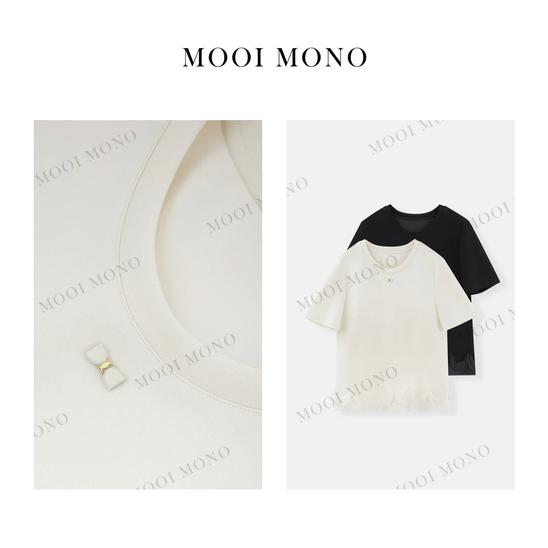 MOOI MONO"风起时"显瘦时尚气质圆领宽松舒适荷叶花边T恤 T654T52