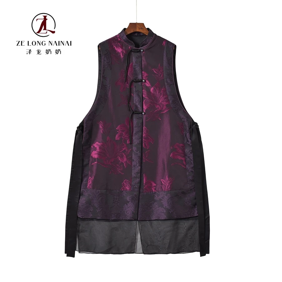 25109紫韵百合国风立领长马甲