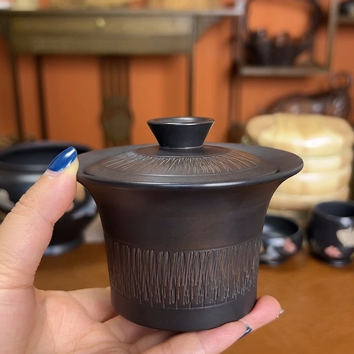 壶建水紫陶盖碗一个