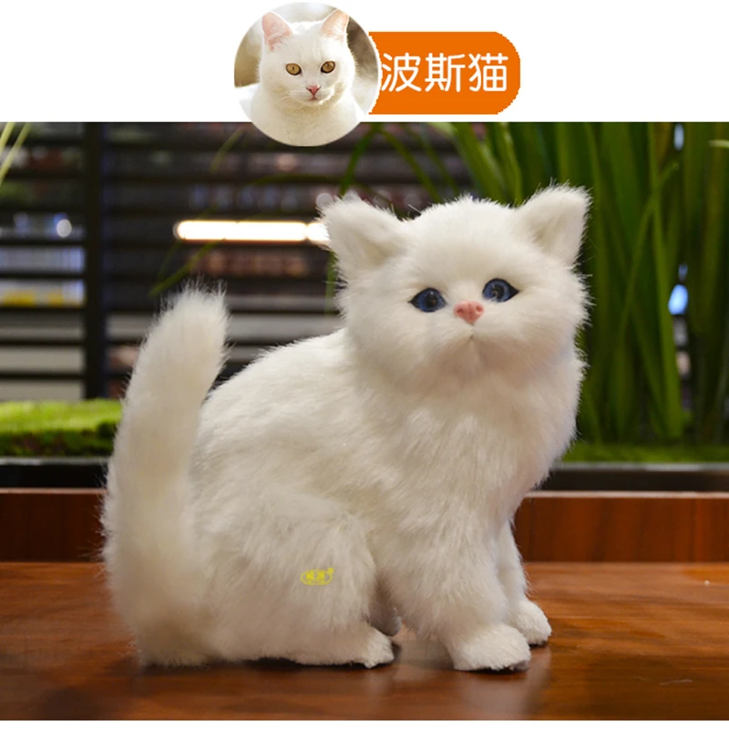仿真坐猫暹罗猫布娃娃可爱波斯猫毛绒玩具生日礼物儿童玩偶会叫喵