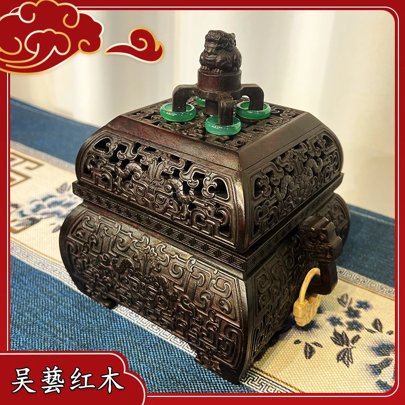 红酸枝貔貅带双耳香炉